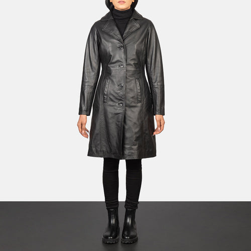 Alexis Black Single Breasted Leather Coat - image 1