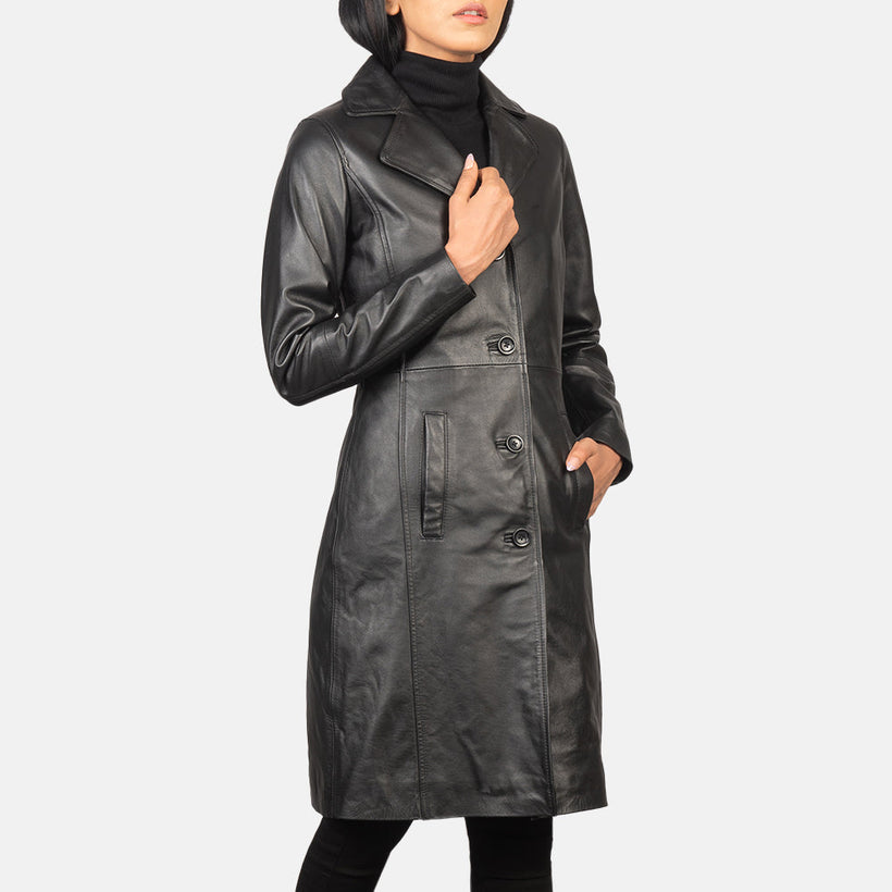 Alexis Black Single Breasted Leather Coat – alternate product view 2