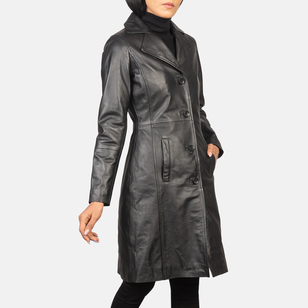 Alexis Black Single Breasted Leather Coat – alternate product view 4