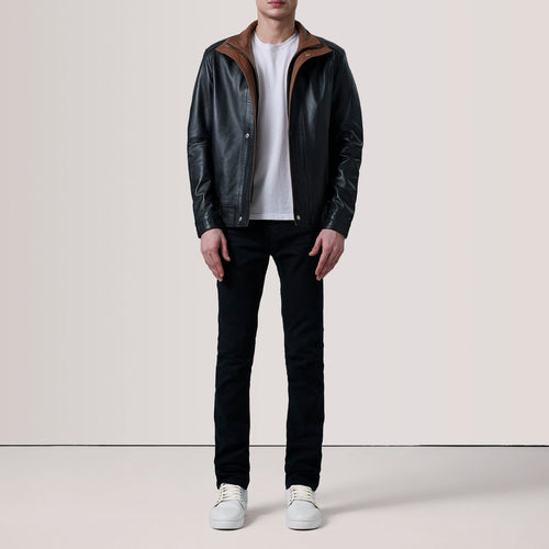 Alfred Black Leather Bomber Jacket - image 2