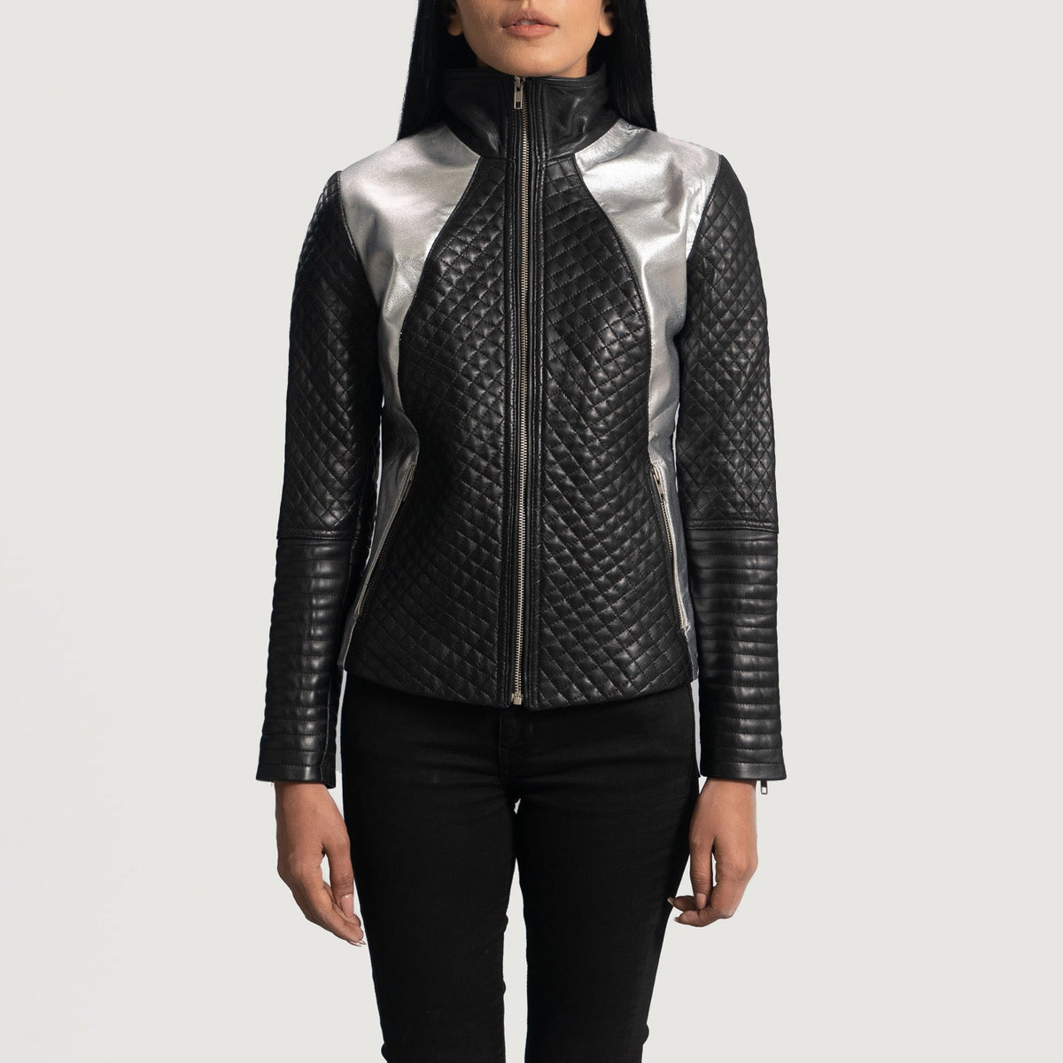 Alia Metallic Black Leather Biker Jacket – alternate product view 3