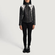 Alia Metallic Black Leather Biker Jacket – alternate product view 4