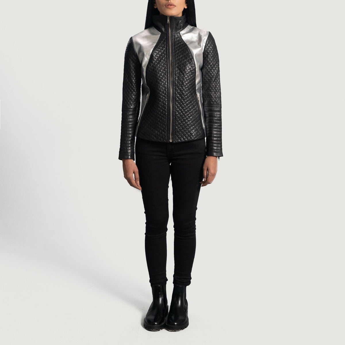 Alia Metallic Black Leather Biker Jacket – alternate product view 4