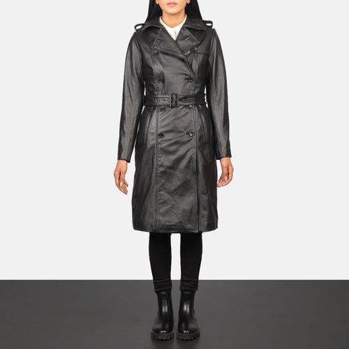 Alice Black Double Breasted Leather Coat - image 1