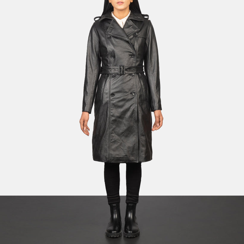 Alice Black Double-Breasted Leather Coat – alternate product view 1