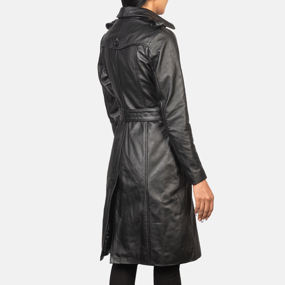 Alice Black Double-Breasted Leather Coat – alternate product view 5