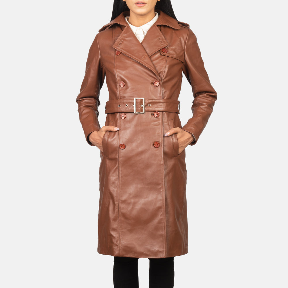 Alice Brown Double-Breasted Leather Coat – alternate product view 3