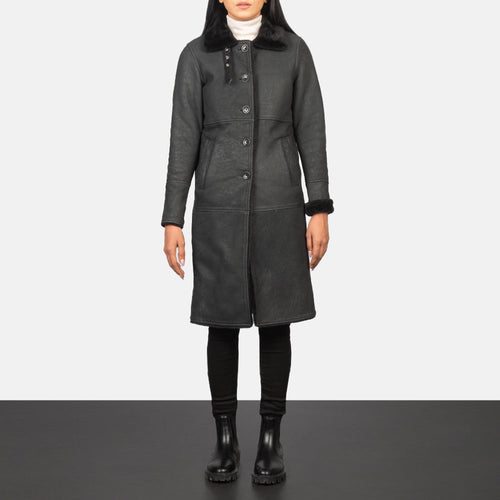 Alina Shearling Black Leather Coat - image 1