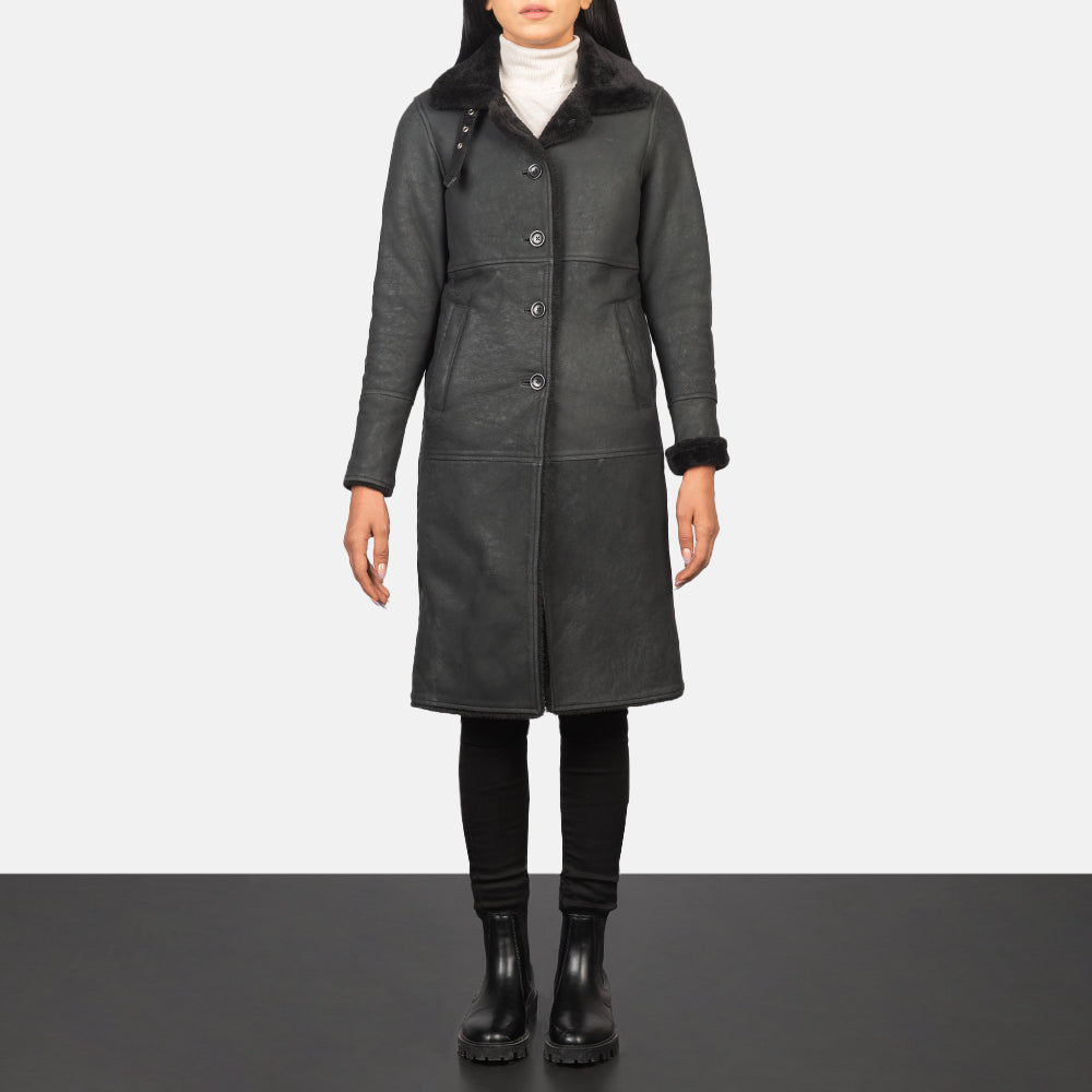 Alina Shearling Black Leather Coat – alternate product view 3
