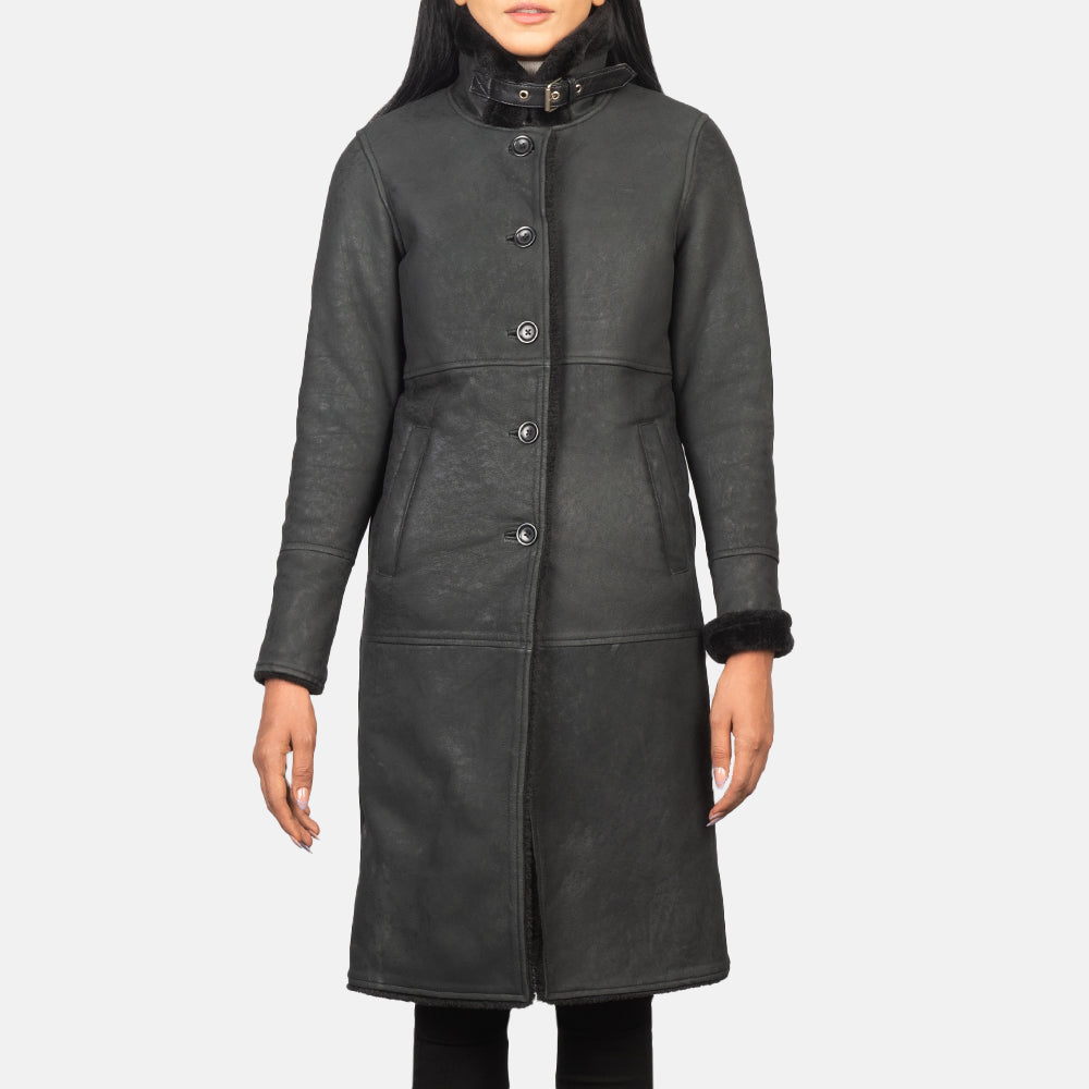 Alina Shearling Black Leather Coat – alternate product view 4