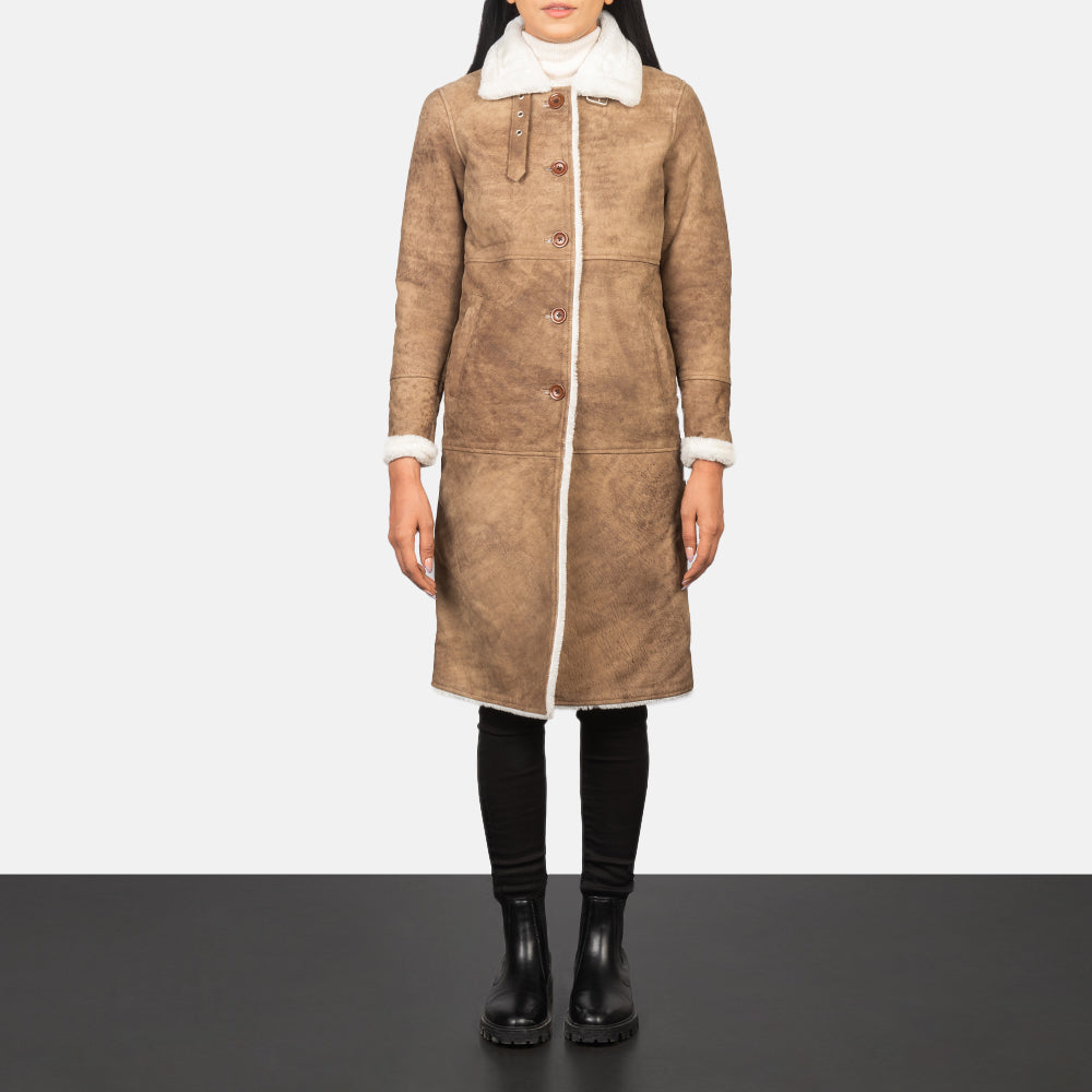 Alina Shearling Brown Leather Coat - image 3