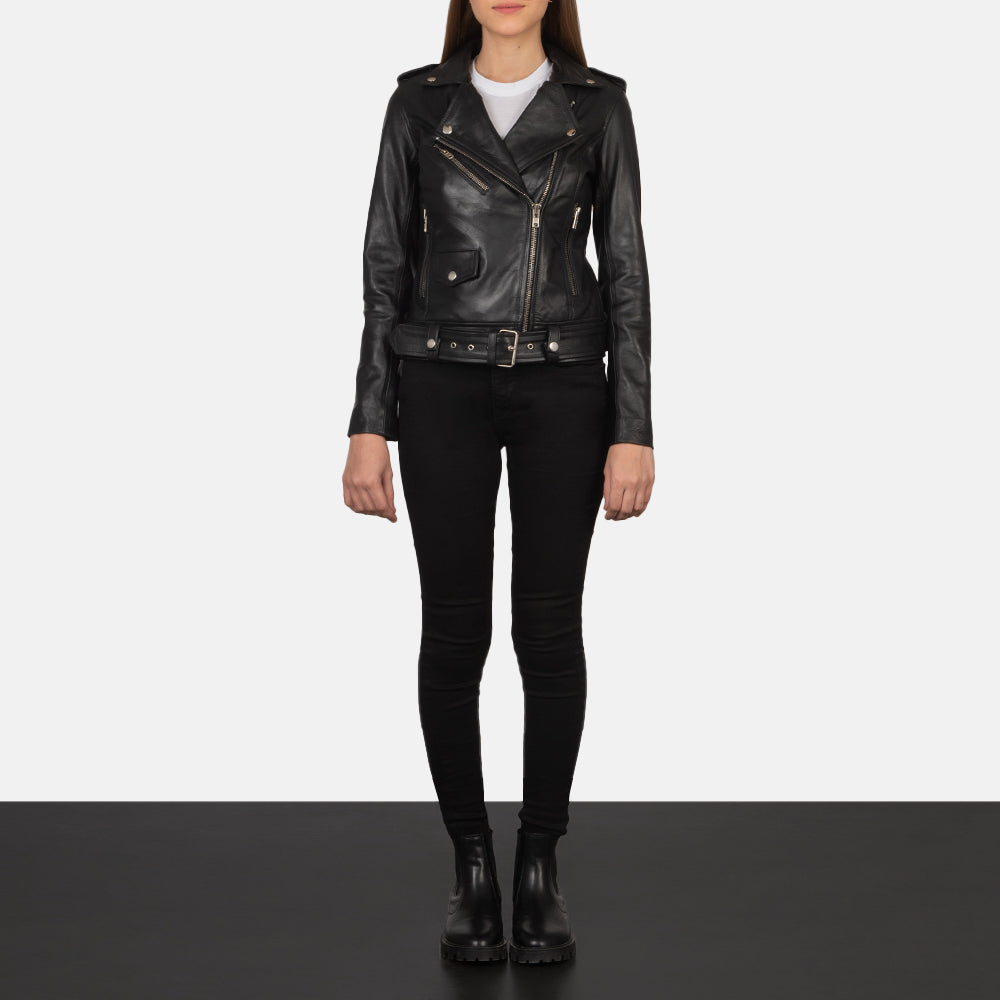 Alison Black Leather Biker Jacket - image 3