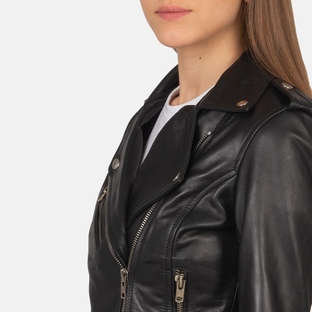 Alison Black Leather Biker Jacket - image 6