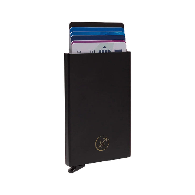 Black Aluminium Card Holder, front view