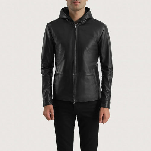 Andy Matte Black Hooded Leather Jacket - image 1