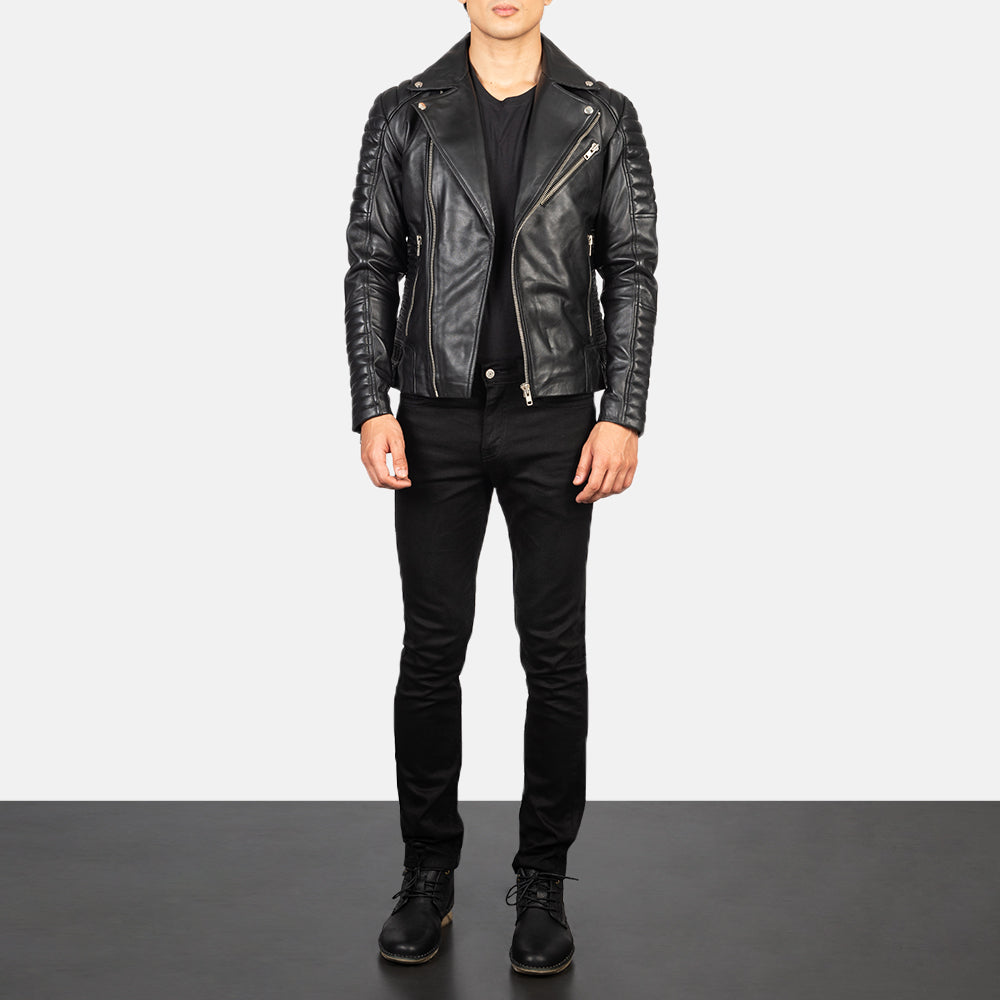 Men's Armand Green Suede Biker Jacket - Lateral Side Profile View Showing Sleeve Cut & Athletic Taper Fit