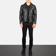 Men's Armand Green Suede Biker Jacket - Lateral Side Profile View Showing Sleeve Cut & Athletic Taper Fit