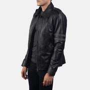 Black Cowhide Leather Biker Jacket - Back View Showing Tailored Shoulder Fit & Clean Hemline