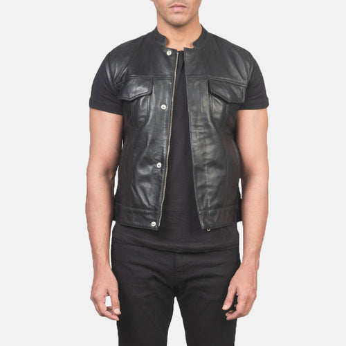 Atlas Moto Black Leather Vest - image 1