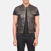 Atlas Moto Distressed Brown Leather Vest - image 1