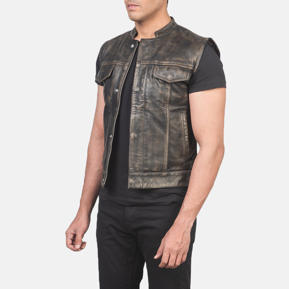 Atlas Moto Distressed Brown Leather Vest - image 2