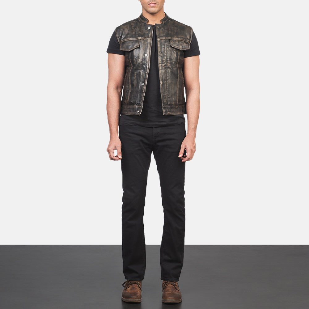 Atlas Moto Distressed Brown Leather Vest - image 3