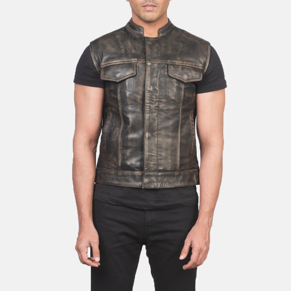 Atlas Moto Distressed Brown Leather Vest - image 4