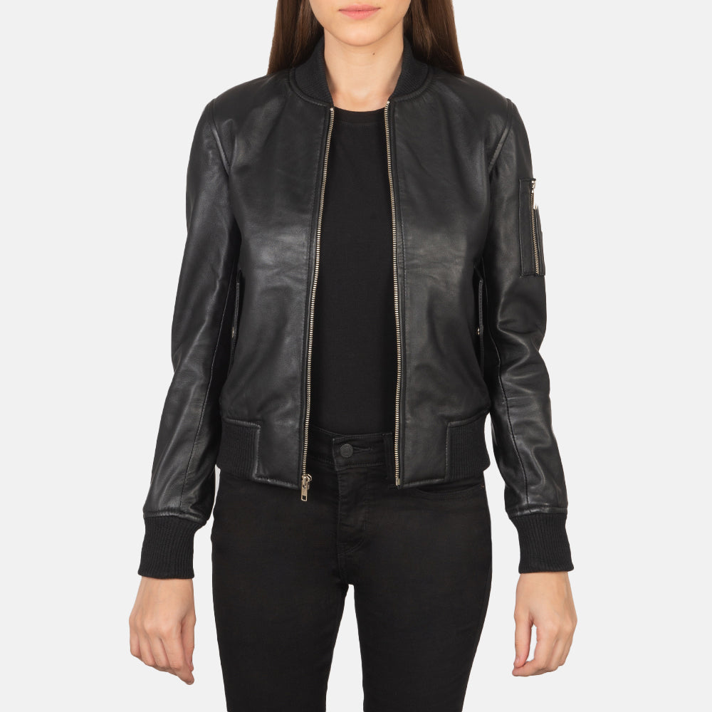Ava Ma-1 Black Leather Bomber Jacket - image 1