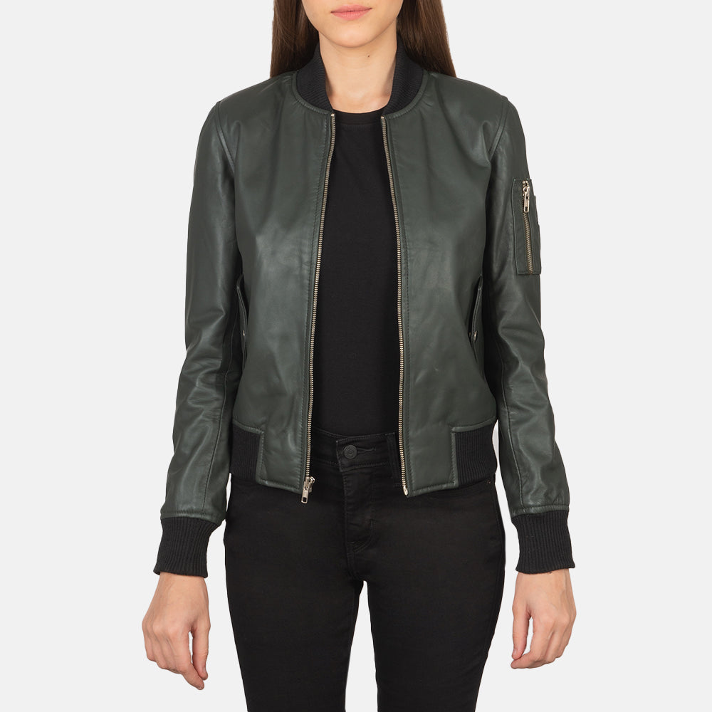 Ava Ma-1 Green Leather Bomber Jacket - image 1