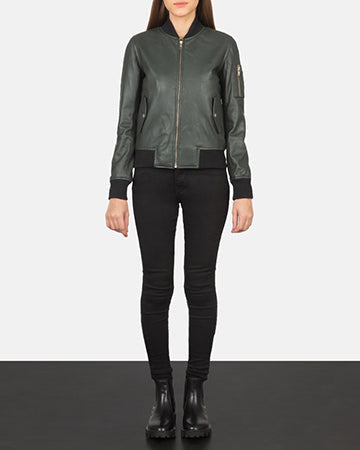 Ava Ma-1 Green Leather Bomber Jacket - image 3
