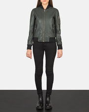 Ava Ma-1 Green Leather Bomber Jacket - image 3