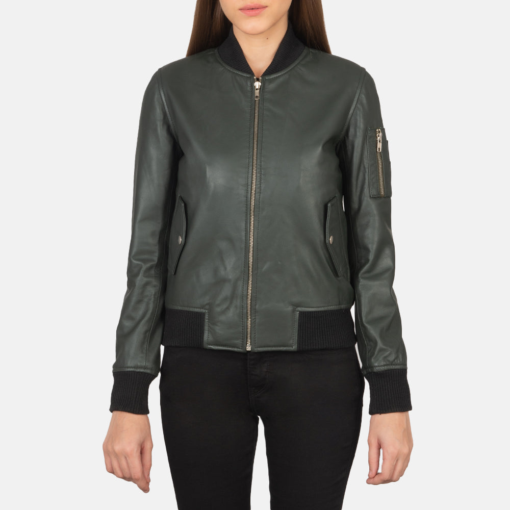 Ava Ma-1 Green Leather Bomber Jacket - image 4