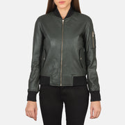 Ava Ma-1 Green Leather Bomber Jacket - image 4