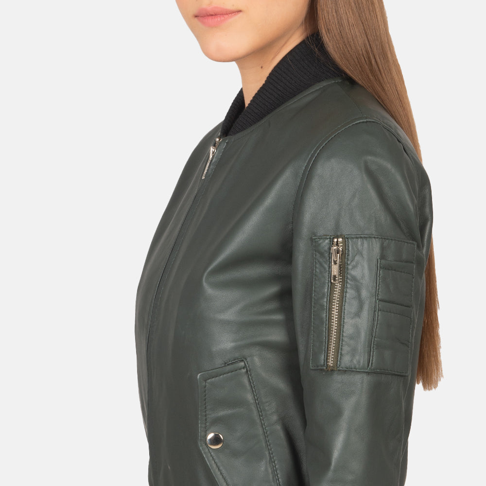 Ava Ma-1 Green Leather Bomber Jacket - image 6