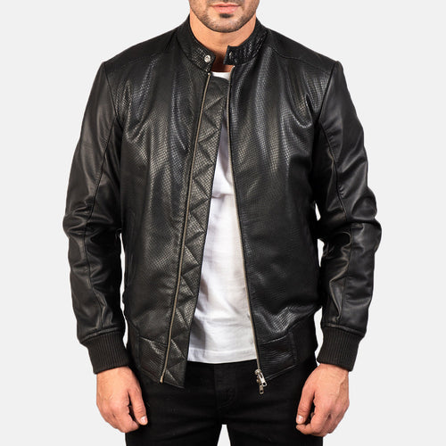Avan Black Leather Bomber Jacket - image 1