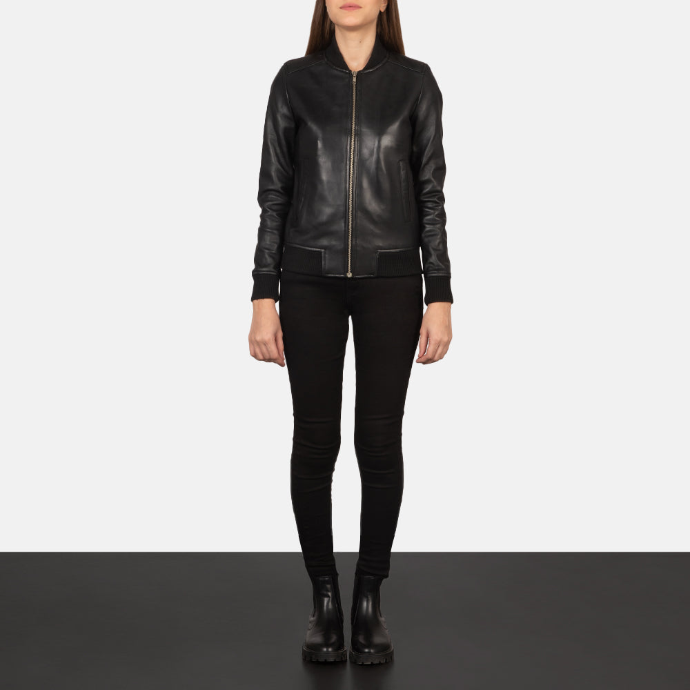 Bliss Black Leather Bomber Jacket - image 3