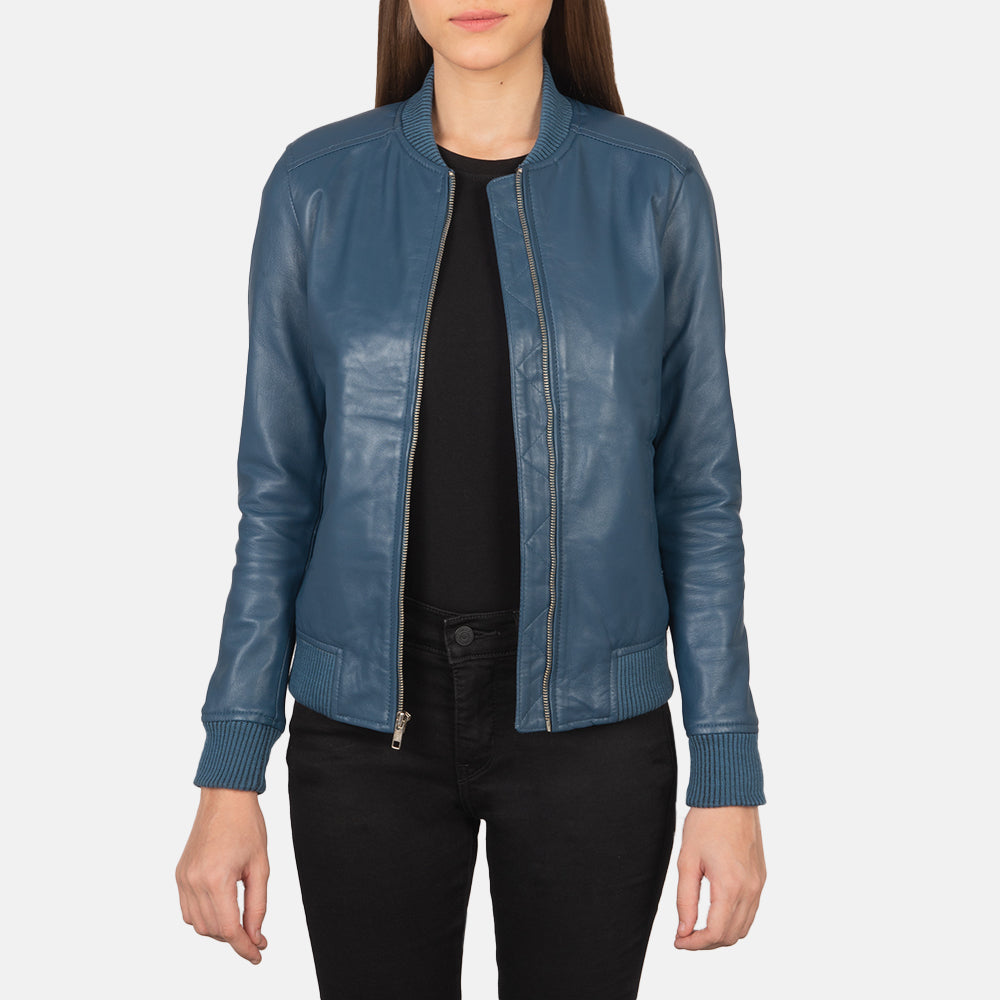 Bliss Blue Leather Bomber Jacket - image 1