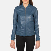 Bliss Blue Leather Bomber Jacket - image 4