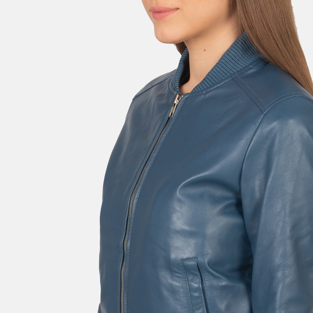 Bliss Blue Leather Bomber Jacket - image 6
