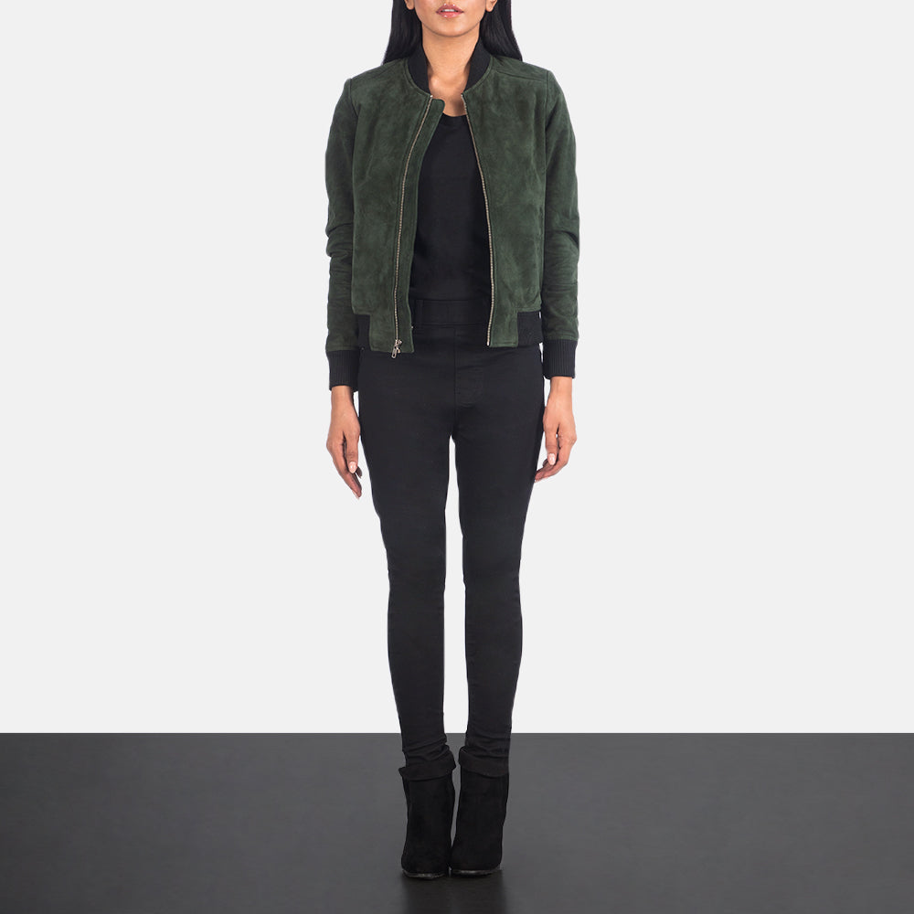 Bliss Green Suede Bomber Jacket - image 3