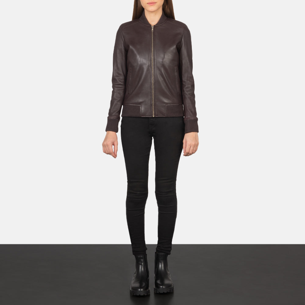 Bliss Maroon Leather Bomber Jacket - image 3