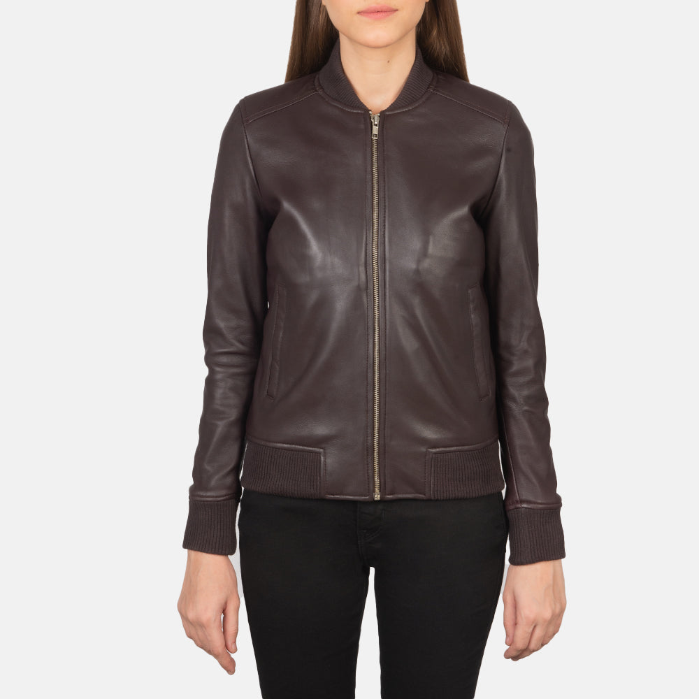 Bliss Maroon Leather Bomber Jacket - image 4
