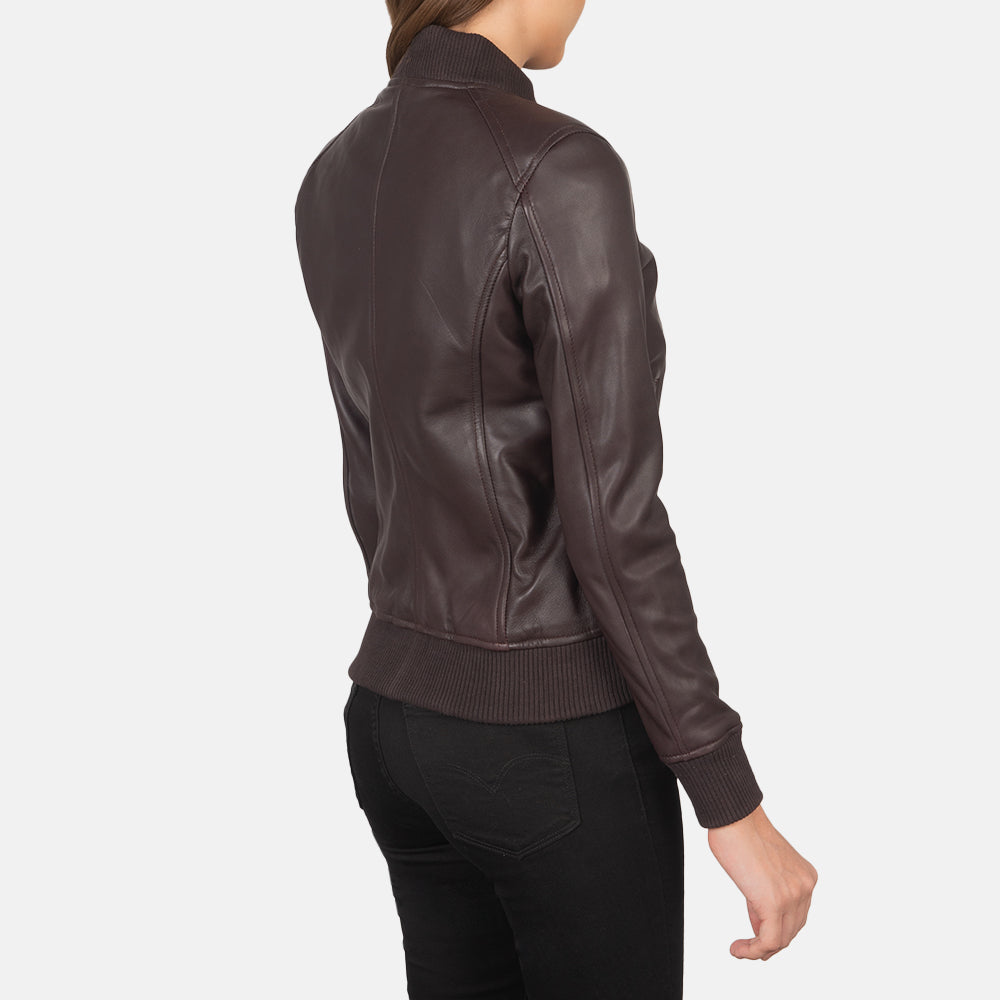 Bliss Maroon Leather Bomber Jacket - image 5