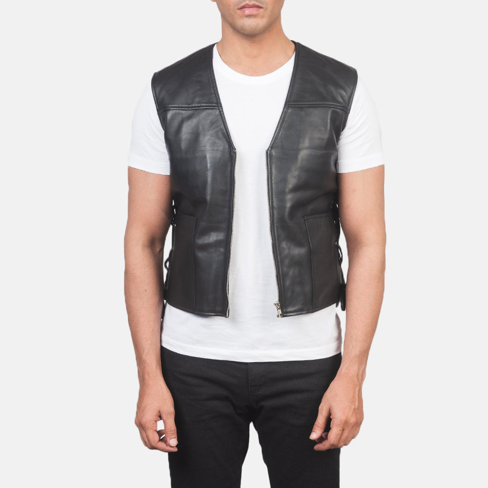 Brandon Black Leather Vest - image 1