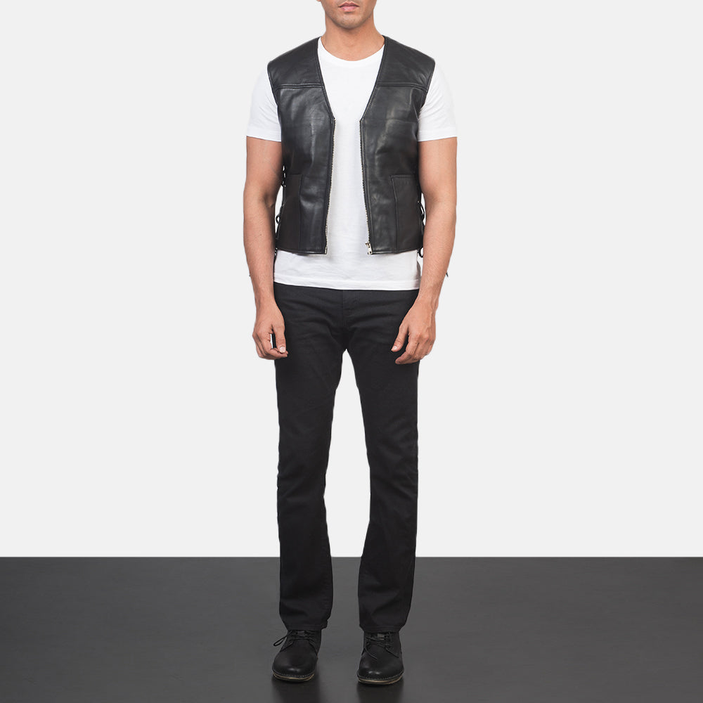 Brandon Black Leather Vest - image 3