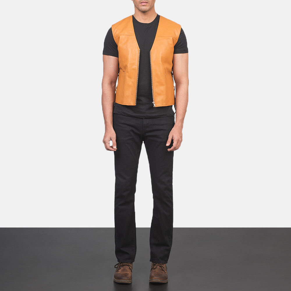 Brandon Tan Brown Leather Vest - image 3