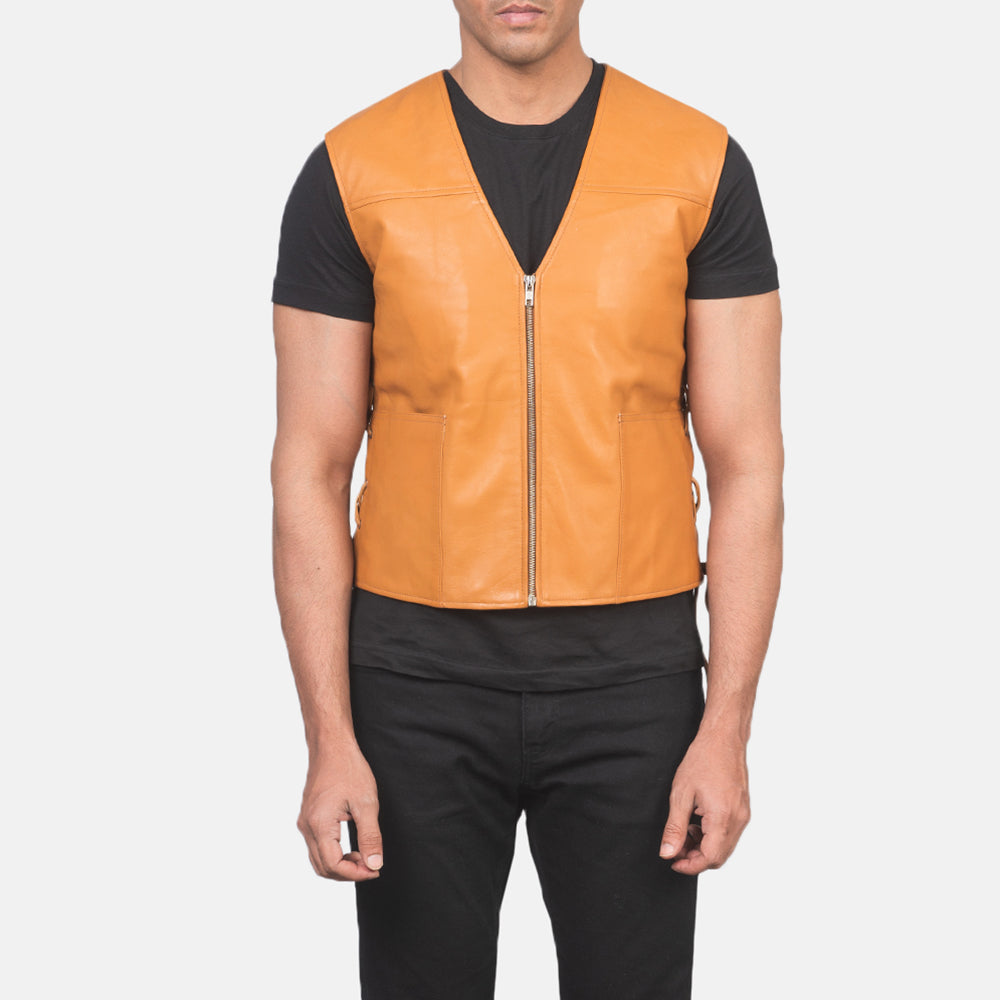 Brandon Tan Brown Leather Vest - image 4