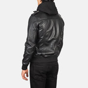 Bravado Black Hooded Leather Bomber Jacket - image 5