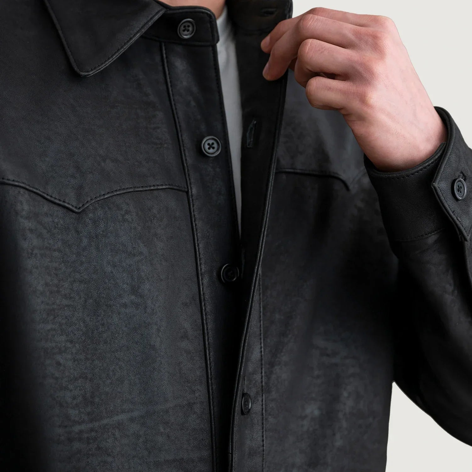 Bronco Tumbled Black Leather Shirt - image 5