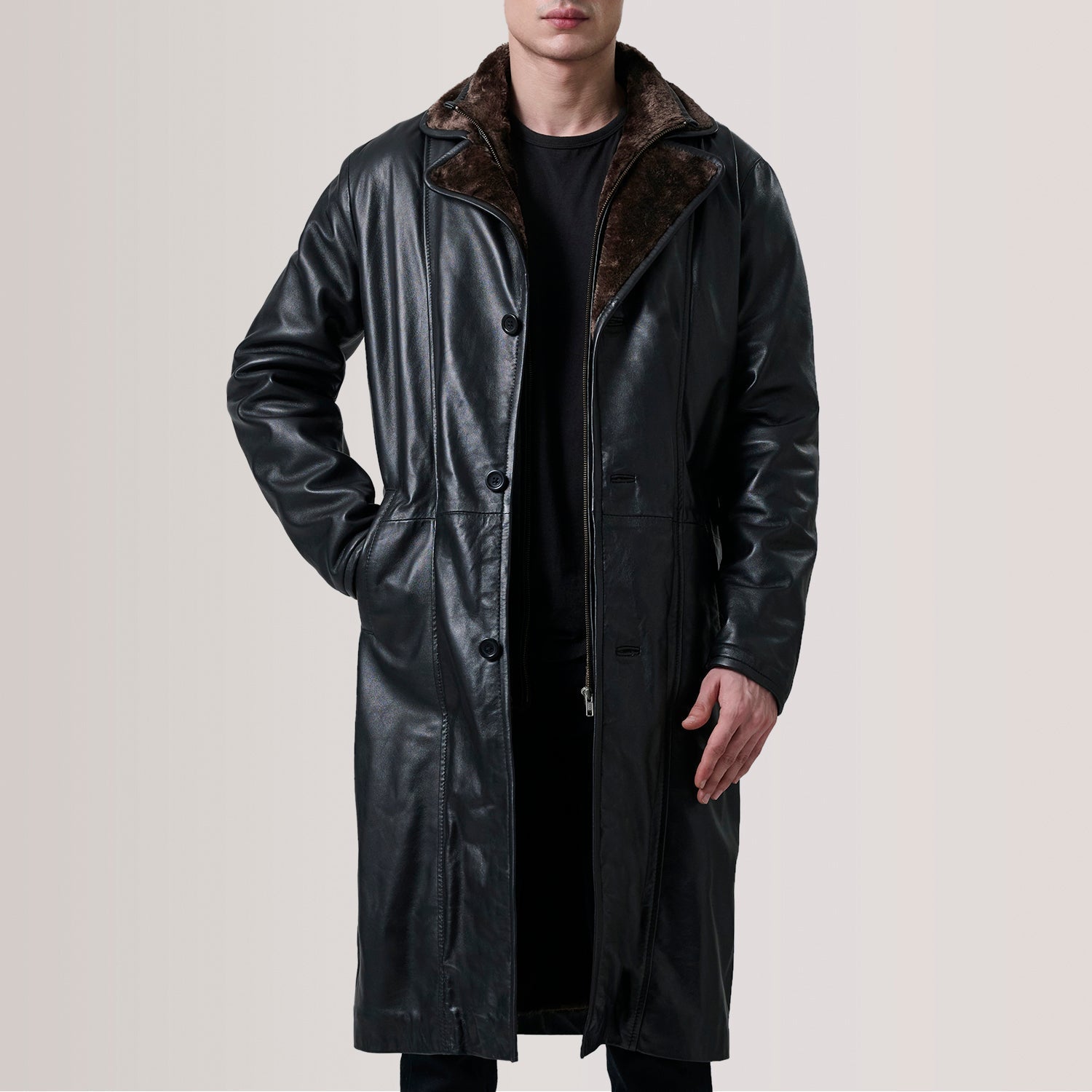 Cai Black Leather Shearling Coat - image 1